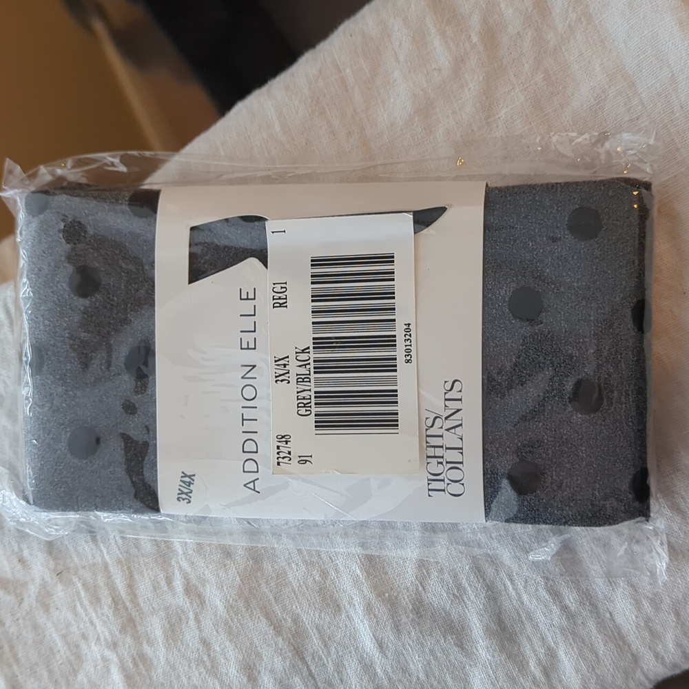 3X/4X Plus Size Grey Tights with Black Polkadots - NWT